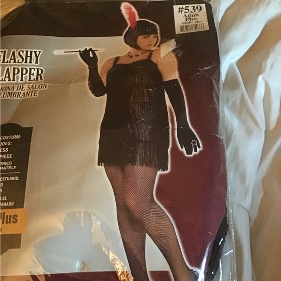 Flashy Flapper plus size 18-20 black dress & headband Halloween costume NEW - Picture 2 of 11